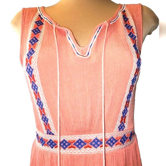 Entro Boho Pink Embroidered Sleeveless Tasseled Rayon Tunic Size M - Picture 4 of 8